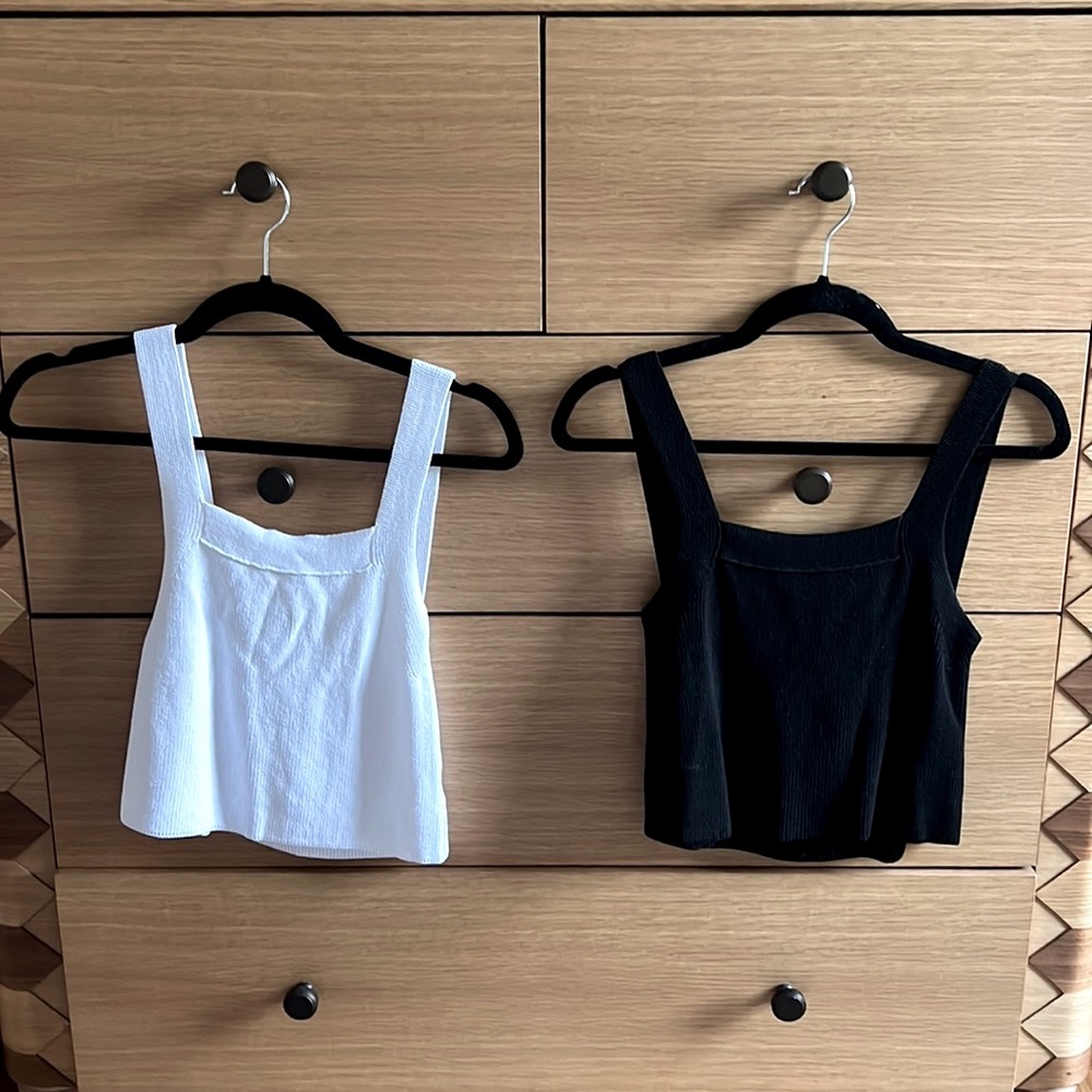 White and Black Cropped Tank Tops